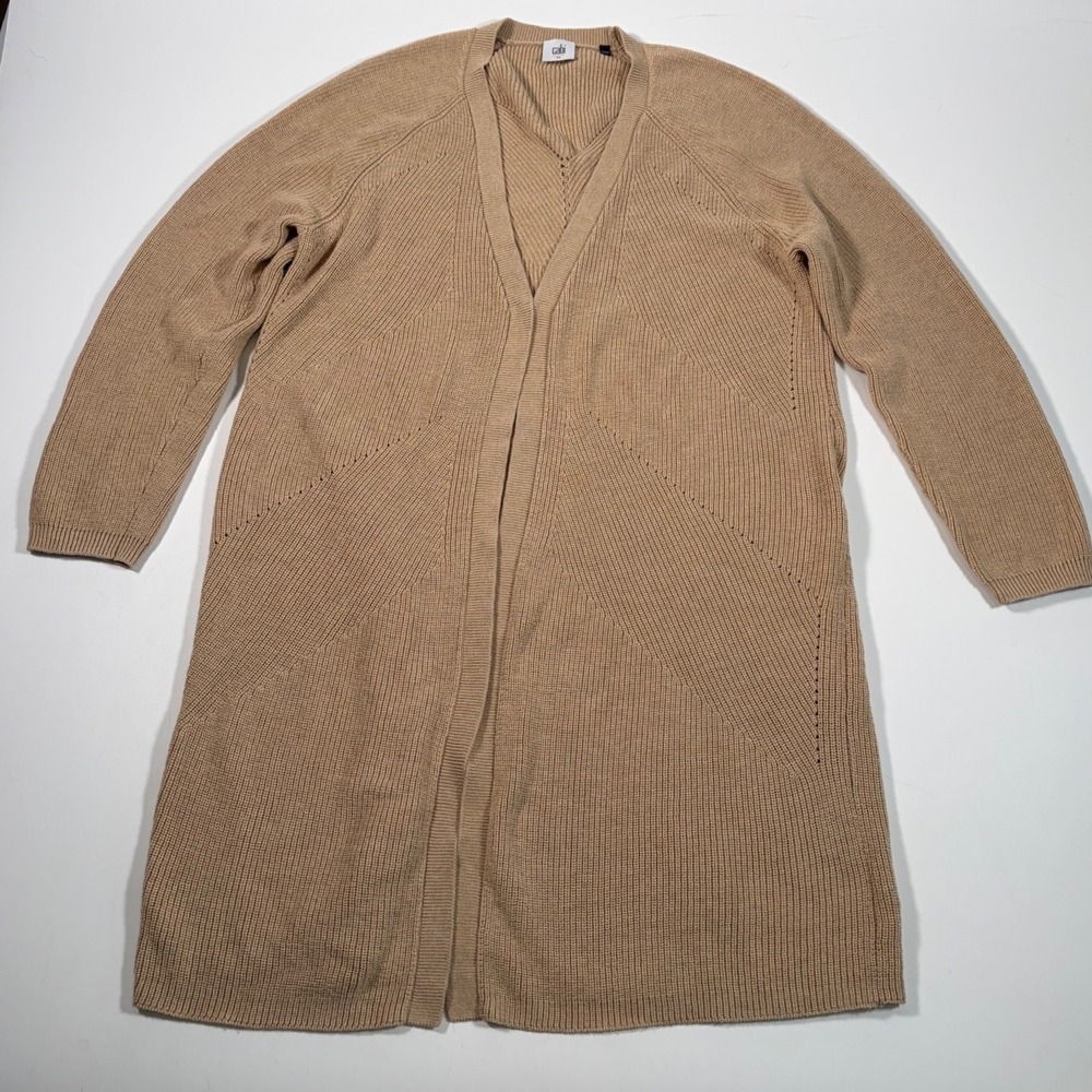 Cabi 3359 Ribbed Duster Cardigan XL Tan Open Front Minimalist Old Money Sweater